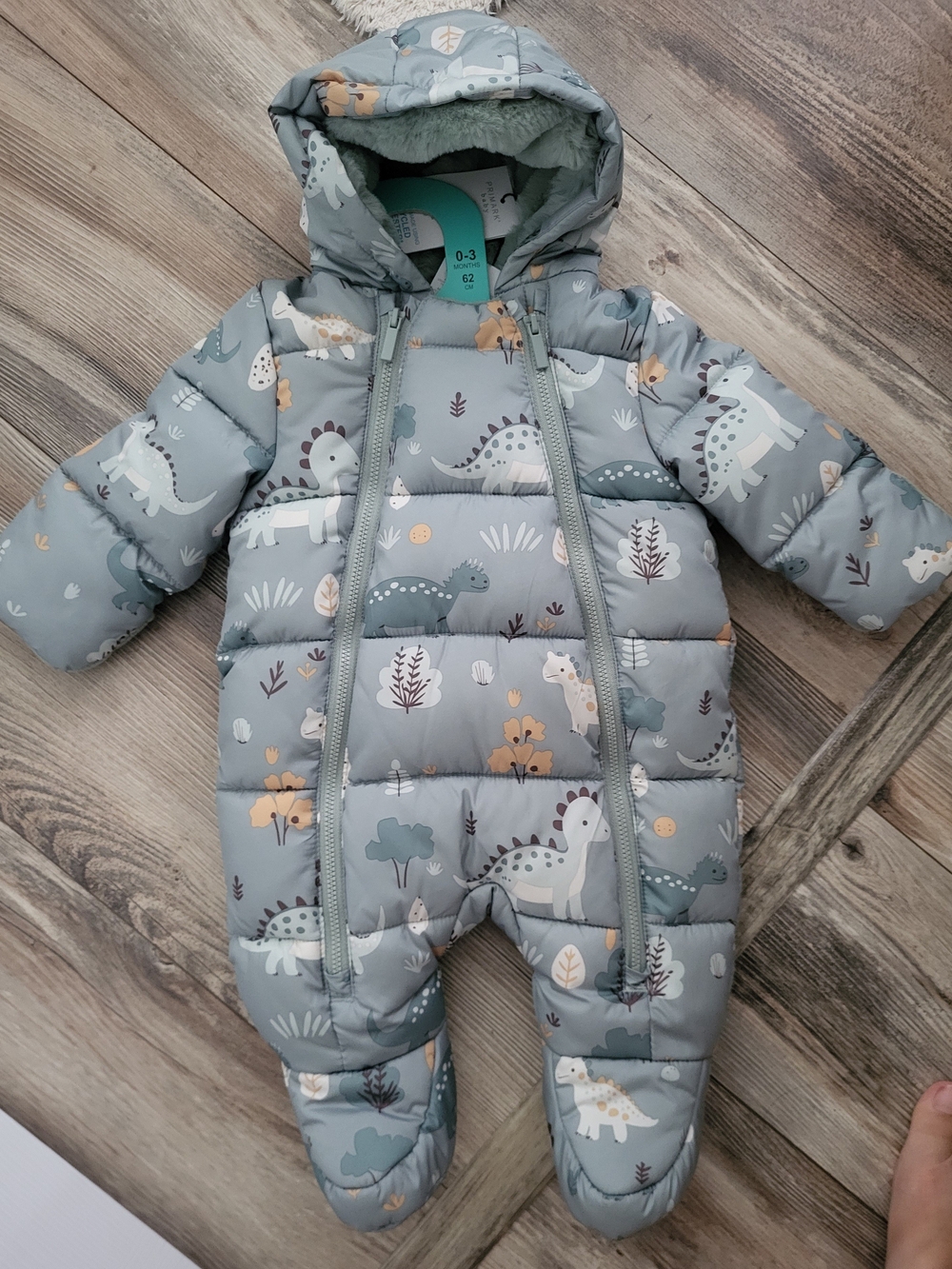 Primark Baby Puffer Snowsuit bunting super warm unisex Dinosaur Print